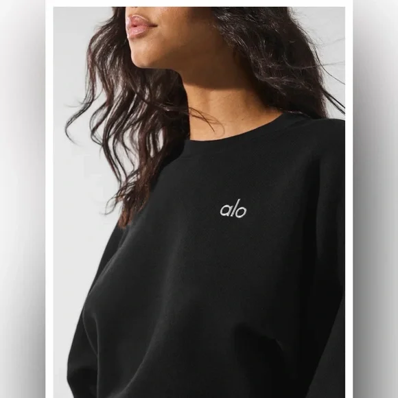 ALO Yoga Black Cropped Crew Sweatshirt size small - Picture 4 of 8